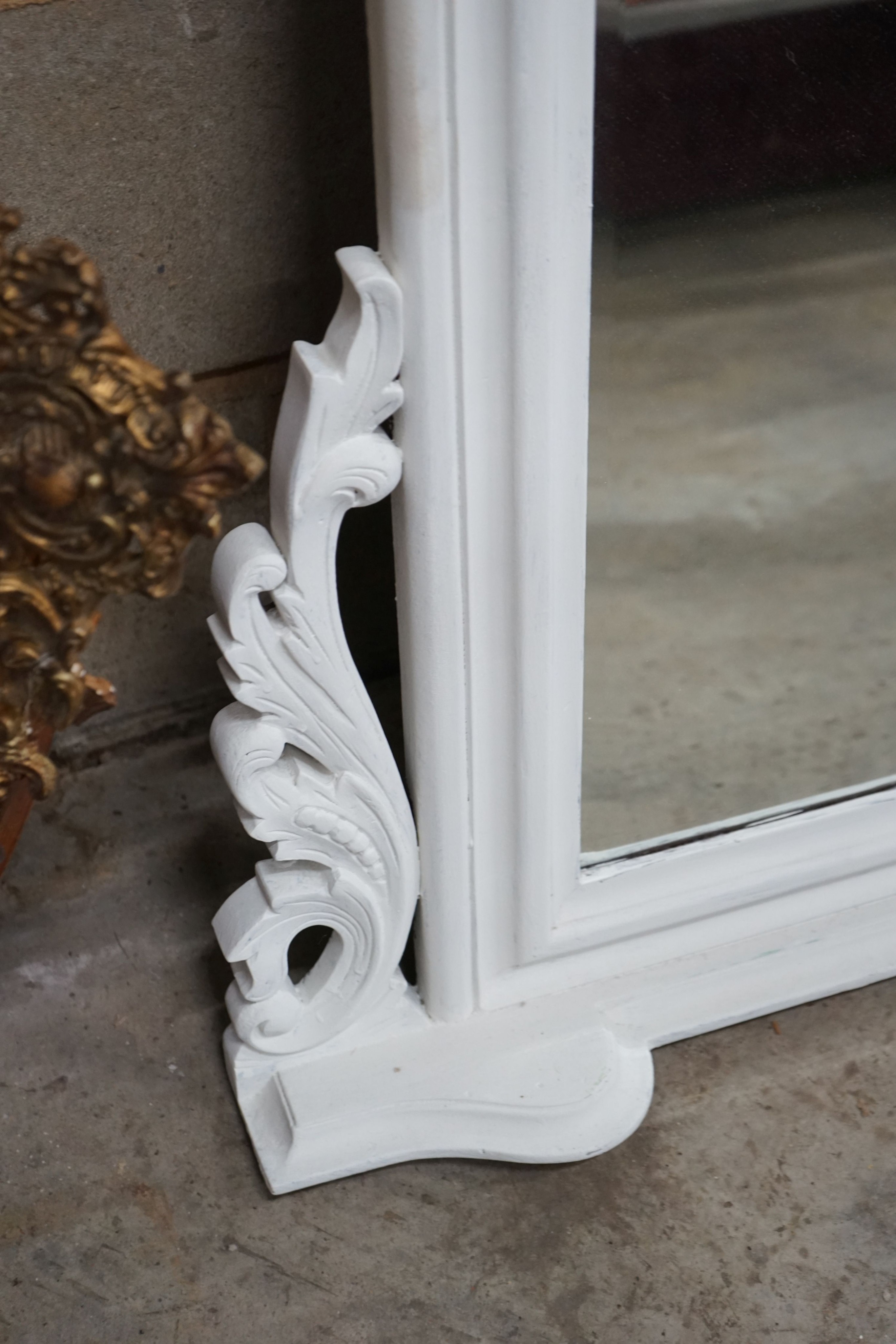 A Victorian style overmantel mirror, later white painted, width 110cm, height 126cm